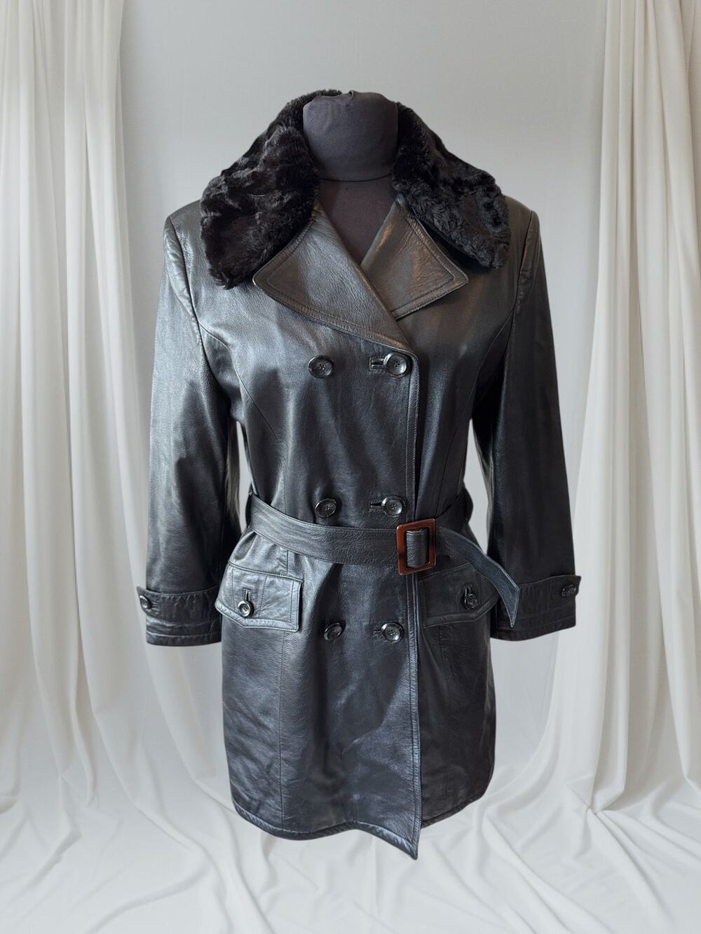 Women's Leather Trench Coat, M-L